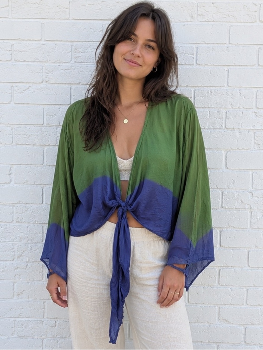 Vintage Womens XL Silk Green Purple Top Boho Artsy Festival Blouse Beach Elevate